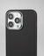 Back view of black carbon-texture iPhone case showing triple-camera cutout and clean side profile