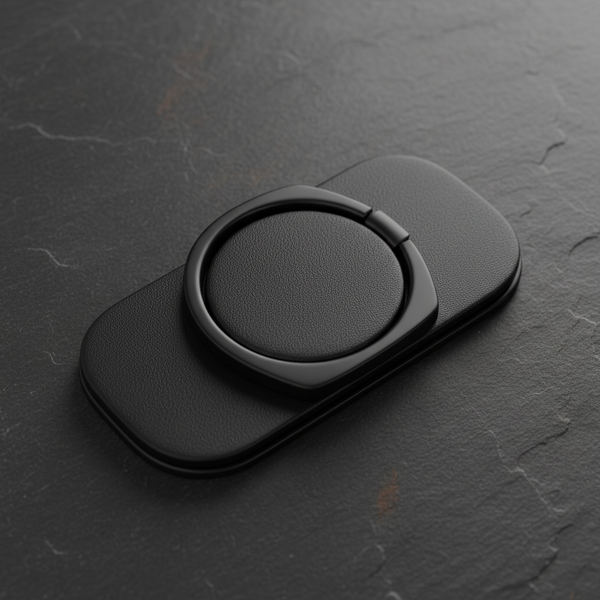 Matte black ring grip holder for men on dark slate background