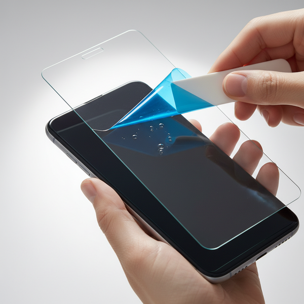 Screen protector being applied to smartphone - lifestyle shot