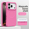 Rose pink wave pattern iPhone case with matte silicone feel and clean camera opening.