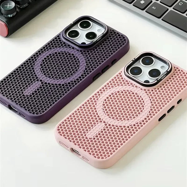 Honeycomb Grid Mesh Cooling Magsafe Phone Case Lens Bracket - lifestyle photo