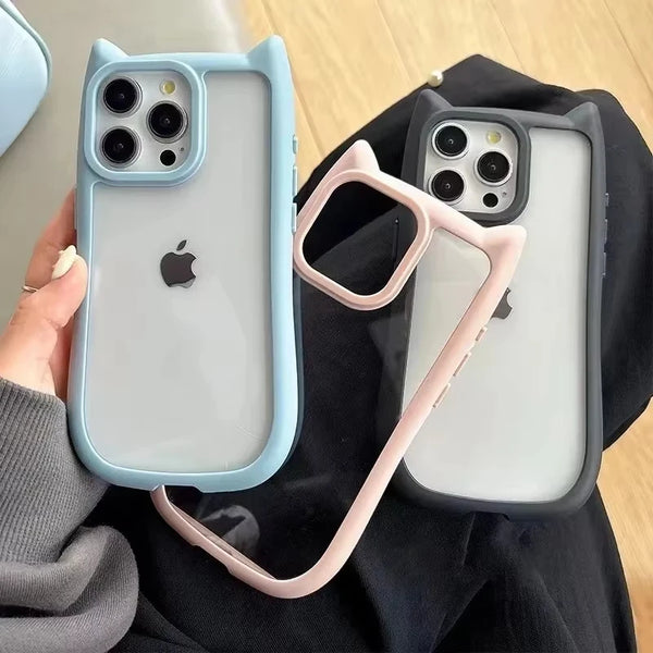 Soft Silicone Cute Cat Ear Phone Case For iPhone