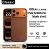 Brown fabric iPhone case front and back view with MagSafe-ready alignment