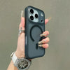 Dark matte corrugated iPhone case with black magnetic circle detail