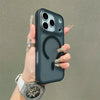Dark matte corrugated iPhone case with black magnetic circle detail