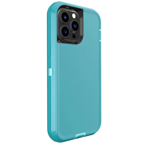 Blue shockproof iPhone case with non-slip sides and raised edges