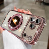Pink diamond mirror iPhone case with reflective finish and magnetic stand