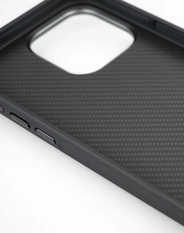 Close-up of the case interior and side buttons, showing the half-wrapped fit and precise cutouts
