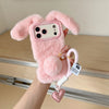 3D Cute Rabbit Ears Plush Phone Case With Lanyard