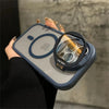 Blue transparent iPhone case with camera protection and hands-free bracket stand