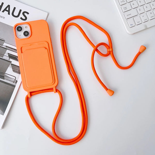 Silicone Crossbody Strap Card Holder Case for iPhone