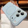 Light blue Trendora Liquid Silicone MagSafe Case showing slim fit and camera protection