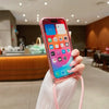 Blue transparent iPhone case with built-in card holder and lanyard