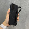 Black matte iPhone case with strap, shown with a clean minimal finish.
