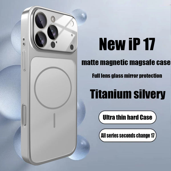 Silver iPhone 17 case with large-frame camera protector and slim hard shell