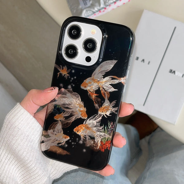 Goldfish Beautiful Sparkle Black Glossy Glacial Texture Cover