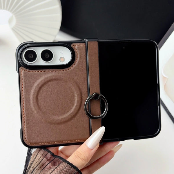 Plain Leather Magnetic Ring Case
