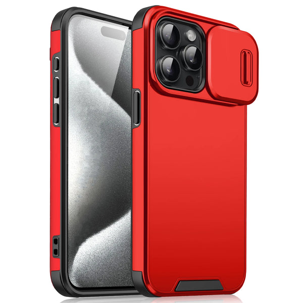 Red Cover Slide camera protective case with sliding lens cover and raised bezels.