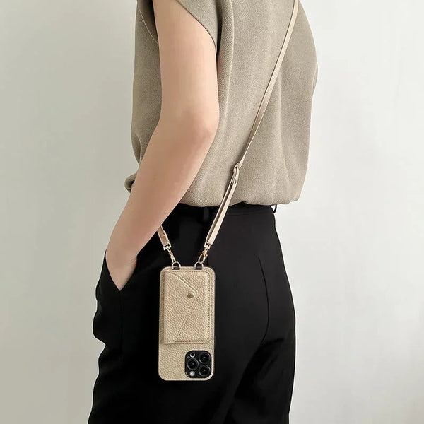 Leather Lanyard Card Holder Case for iPhone with Crossbody Strap