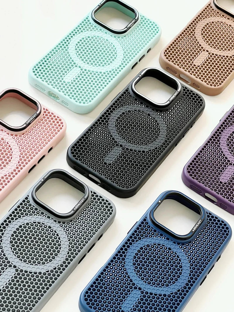 Honeycomb Grid Mesh Cooling Magsafe Phone Case Lens Bracket - front view portrait