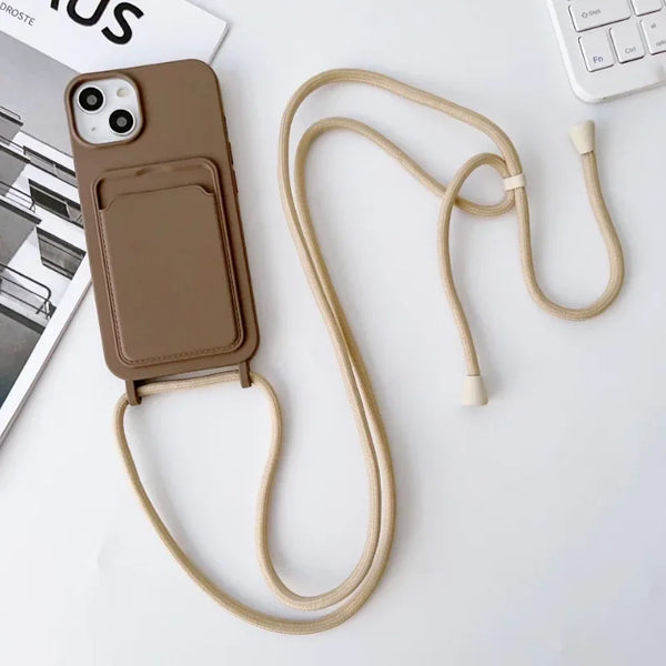 Silicone Crossbody Strap Card Holder Case for iPhone