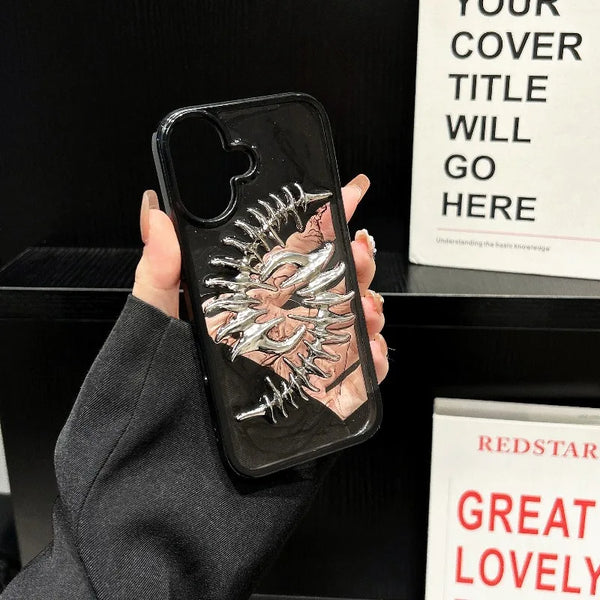 3D Metal Fish Bone Clear Phone Case
