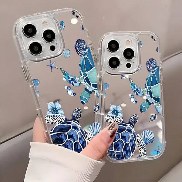 Cute Blue Watercolor Sea Turtle Back Mirror Phone Case