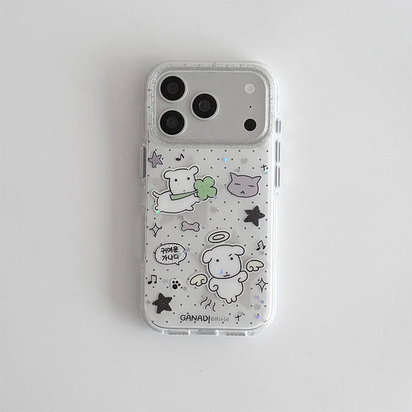Kawaii Puppy Polka Dots Glitter Phone Case