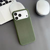 Green woven iPhone case highlighting the fabric-inspired surface and side buttons