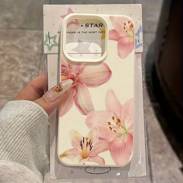 Pink Lily Flower Lychee Texture Phone Case