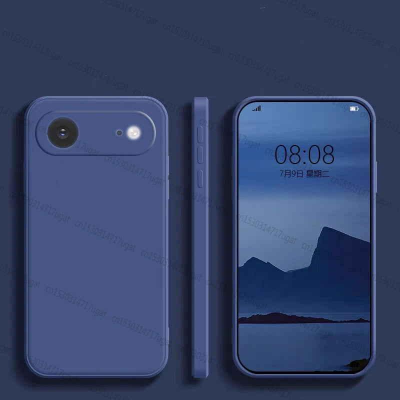 Blue shockproof silicone case for iPhone 17 Air shown front and back