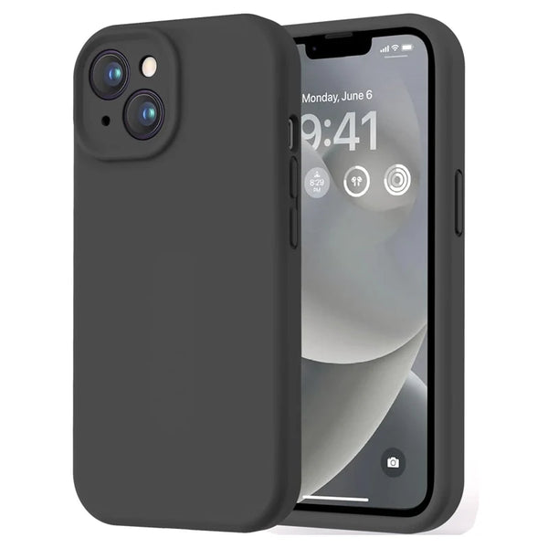 Black protective iPhone case highlighting the half-wrapped build and minimal profile.