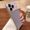 Lavender litchi leather iPhone case with textured back and camera cutouts