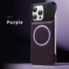 Purple leather iPhone case with centered magnetic ring and tidy camera-safe shape
