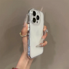 White clear iPhone case held upright to show slim half-wrapped profile