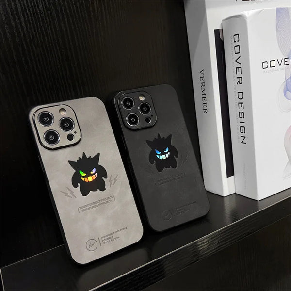 Cartoon Anime Gengar Faux Leather Laser Phone Case