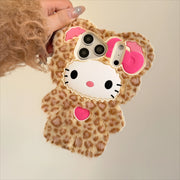 Cute Fluffy Leopard Print Hello Kitty Phone Case