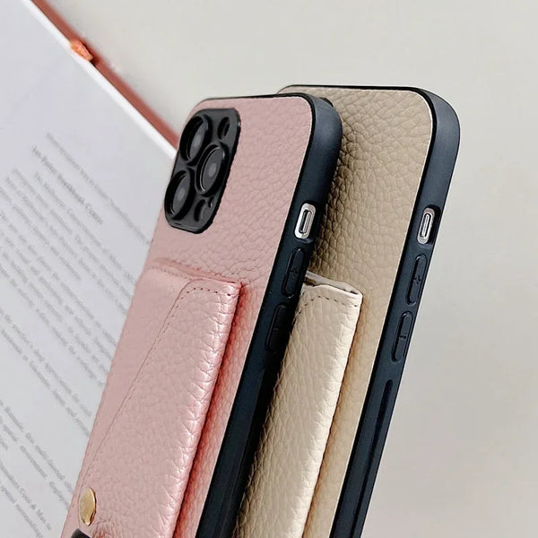 Leather Lanyard Card Holder Case for iPhone with Crossbody Strap