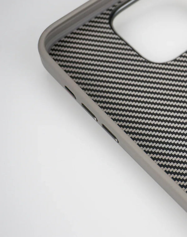 Close-up of the soft frame edge and carbon-texture side profile