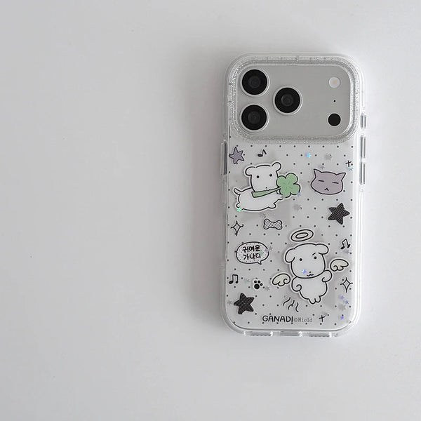 Kawaii Puppy Polka Dots Glitter Phone Case