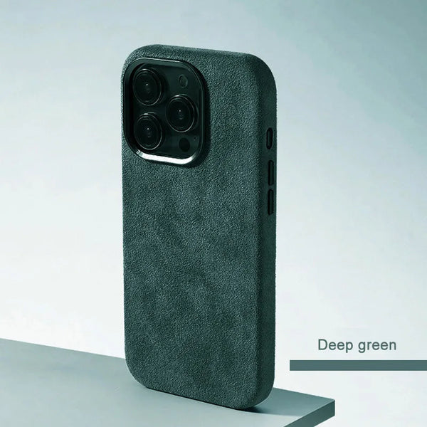 Deep green version of the leather magnetic iPhone case with slim full-coverage profile