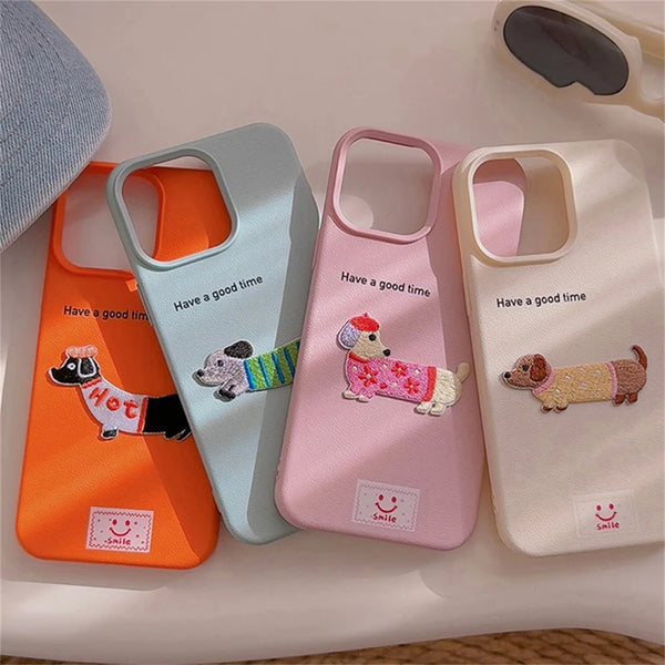 Dachshund Litchi Pattern Phone Cover