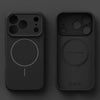 Black matte liquid silicone iPhone case with magnetic circle detail and clean edges