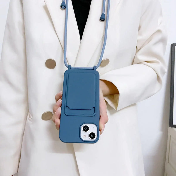 Silicone Crossbody Strap Card Holder Case for iPhone