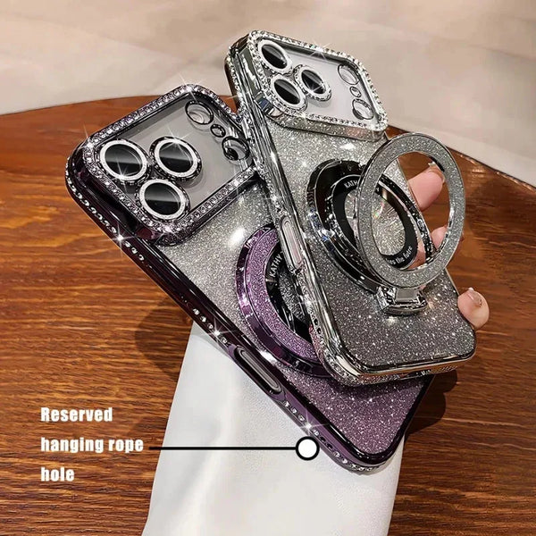 Clear sparkle iPhone case with built-in holder and reserved lanyard hole on the side