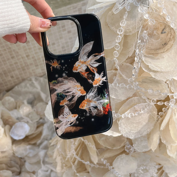 Goldfish Beautiful Sparkle Black Glossy Glacial Texture Cover