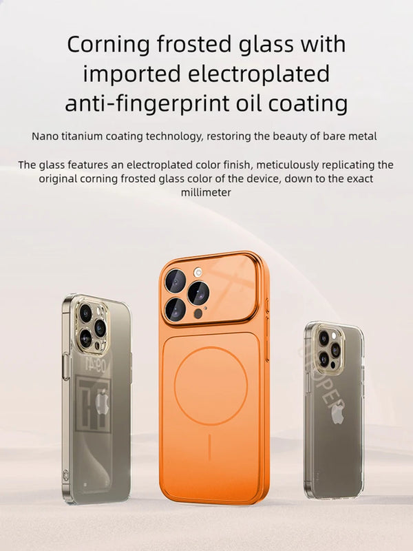 Titanium orange iPhone 17 case with large-frame glass camera protection
