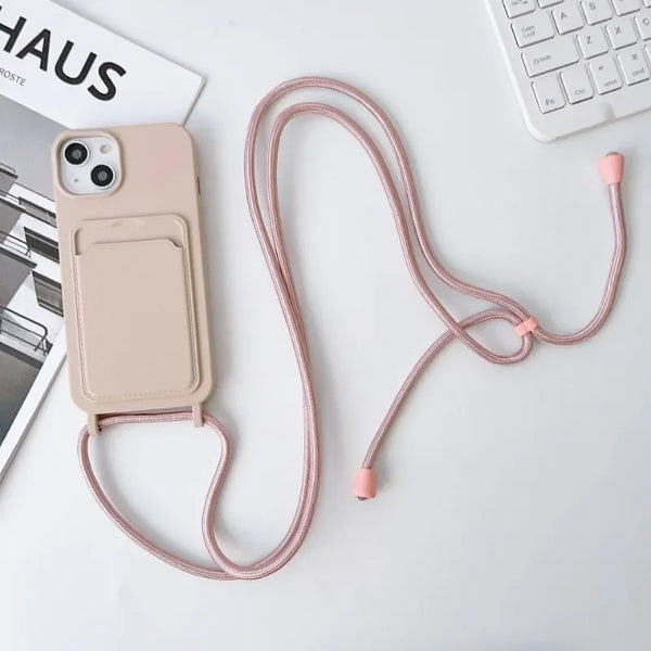 Silicone Crossbody Strap Card Holder Case for iPhone