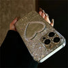 Angled view of silver sparkle iPhone case showing the heart mirror detail