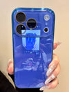 Blue glossy iPhone case highlighting magnetic-compatible bumper fit and camera protection